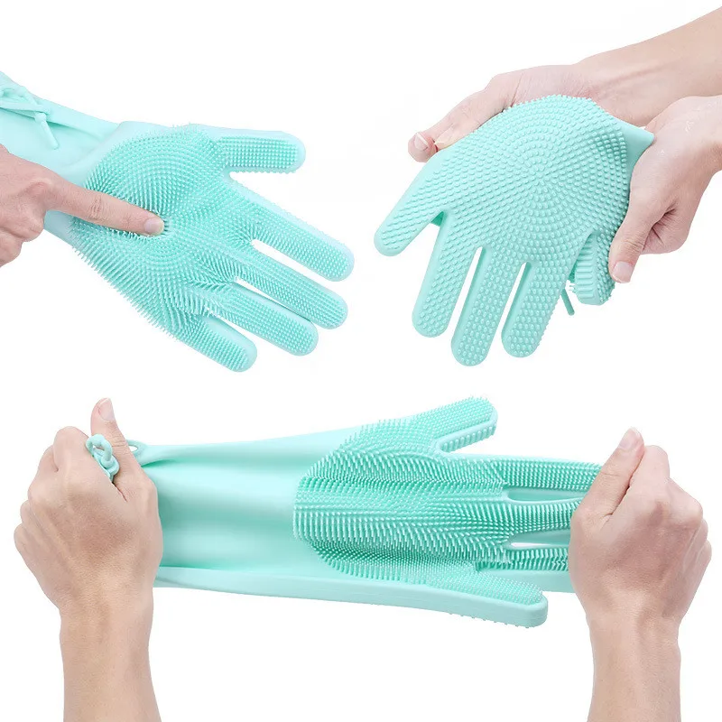 1 пара пищевой Волшебные силиконовые моющиеся перчатки для посуды кухонные чистящие волшебные перчатки с чистящей щеткой до класса кухонные перчатки