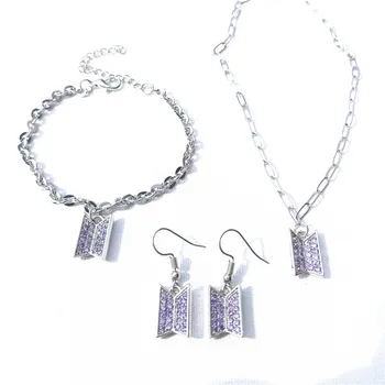 

V-309 KPOP Bangtan Boys Purple Zircon Necklace Earring Bracelet Jewelry Set 5 orders