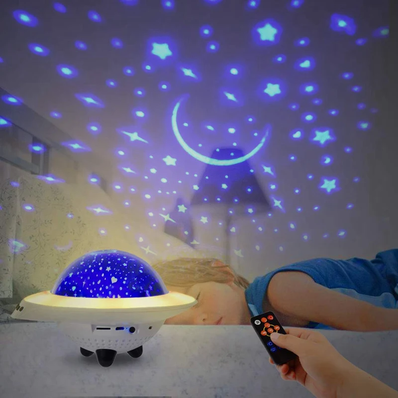 Kids Night Light, Led Star Night Light Lamp Projector, Baby Night Light With Bluetooth Speaker 7 Lighting Modes, Rotating Ufo La