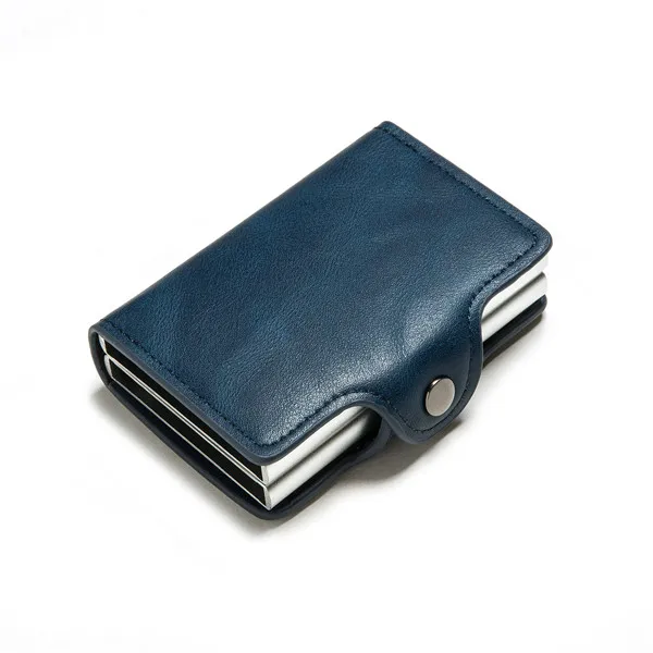 Bisi Goro Double Boxes Vintage Card Holder Black Metal Anti Rfid Wallet Credit Card Holder Men Women Hasp Cash Card Pocket Case - Цвет: YM0011 Blue