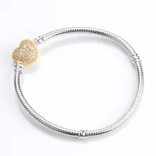 Браслет из стерлингового серебра 925 пробы с золотыми моментами застежка-сердце с камнями Хрустальный Браслет подходит для женщин Шарм Diy модные ювелирные изделия