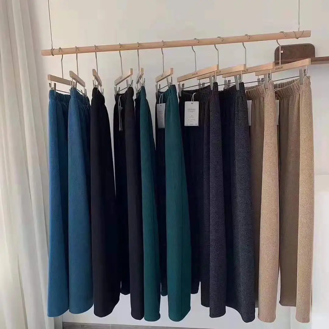 

High Waist Wide Leg Pants Women's Keep Warm Trousers Casual Loose Wild Pants 2020 Autumn And Winter Knitted Wool Pants Wear