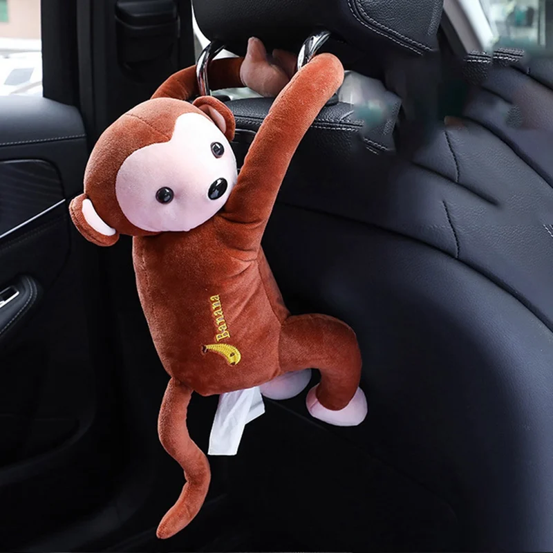 

New Car Seat Back Hanging Storage Tissue Box Case Cartoon Plush Box Container Towel Napkin Paper Bag Holder Car Accessories