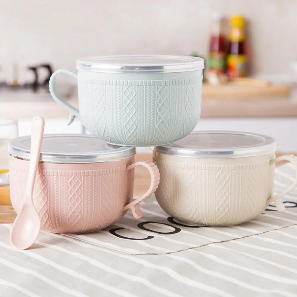 

Stainless Steel Noodle Bowl Double Layer Heated Food Container Insulation Lunch Box Handle Anti-Scalding Bento Bowl