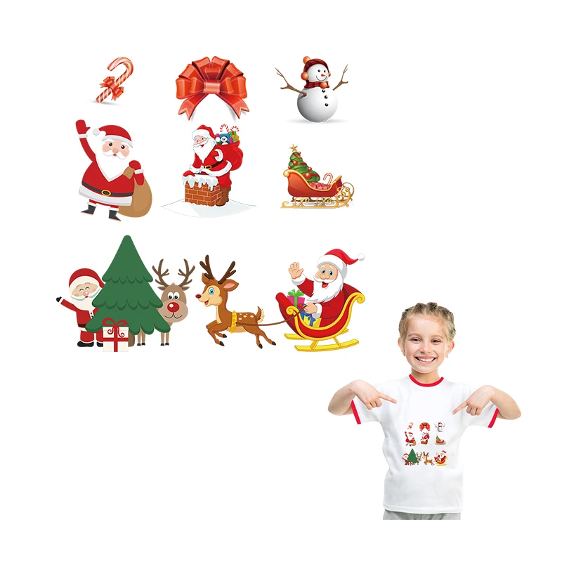 Santa Claus Snowman Patches Set Iron On Applique For Kids Clothing Heat Transfer Stickers Deer Christmas Holiday Trees Parches | Дом и сад