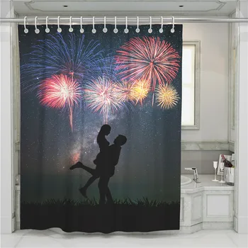 

A Fireworks 3D Shower Curtain Bathroom Waterproof Polyester Printing Curtains for Bathroom Shower Hooks