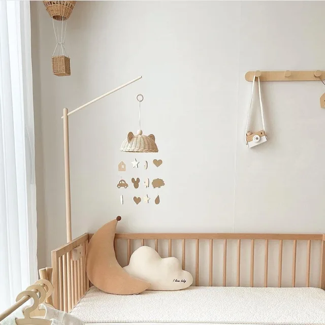 Baby Beech Bed Bell Bracket Suspension Rotating Hanging Bell Newborn Bedside Bell Pendant Baby Bell Pole Room Decoration 5