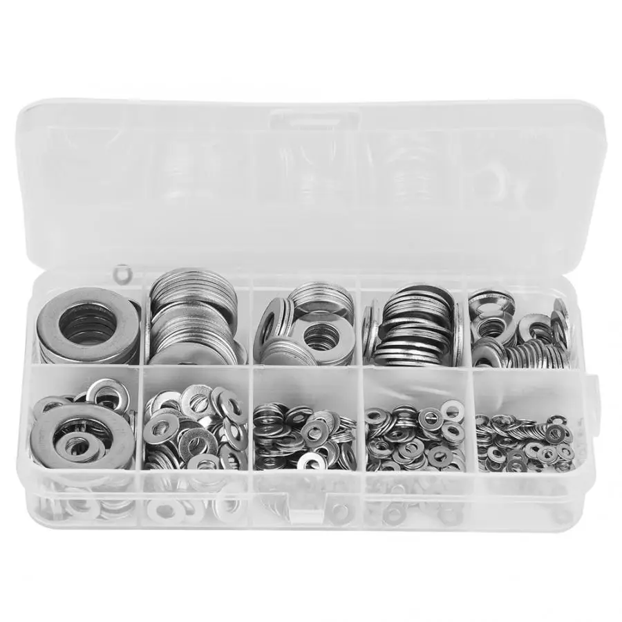 

580pcs Stainless Steel Washer M2\M2.5\M3\M4\M5\M6\M8\M10\M12 Screw Nut Flat Gasket Set