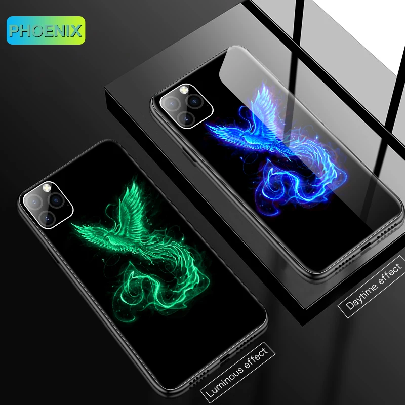 Лев Феникс Волк тигр чехол в виде светящегося стекла для iPhone 11 Pro Max XSmax XR XS X 8 7 6s 6 Plus Роскошный чехол для телефона - Цвет: Phoenix