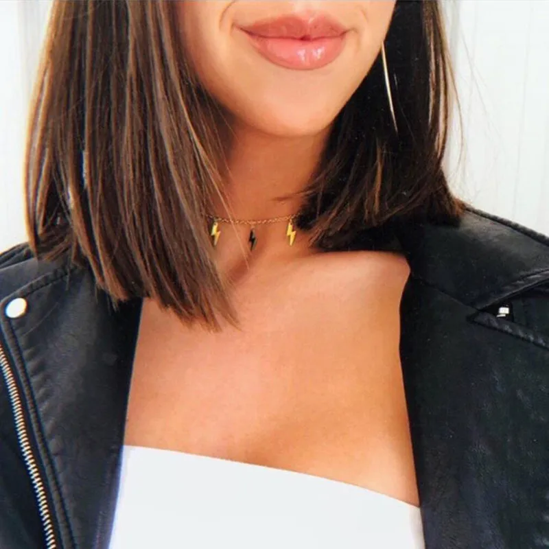 New Fashion Lightning Shape Gold Silver Color Pendant Necklace for Women Girl Jewelry Boho Classic Statement Choker Necklace