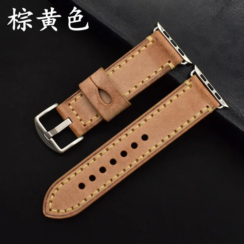 brown Кожаный мужской ремешок для apple watch 42 мм 44 мм correa для iwatch apple watch band Series 5 4 3 2 1 cinturino Sports& Edition - Цвет ремешка: brown