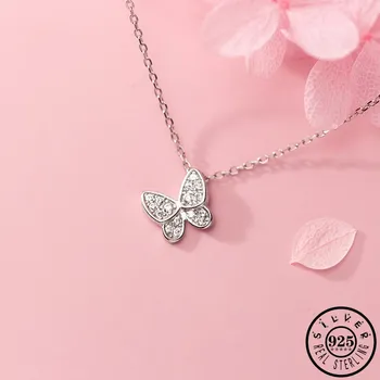 

925 Sterling Silver Cubic Zirconia Butterfly Pendant Statement Necklaces for Women Trendy Lady CZ Collares Chokers Fine Jewelry