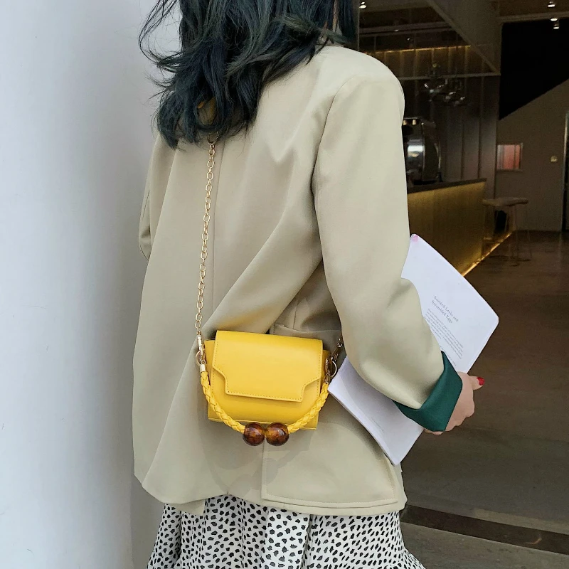 

Women Leather Messenger Bags Candy Color Fashion Ladies Small Square Bag Beaded Solid Color Female Shoulder Bag Bag Female 2020