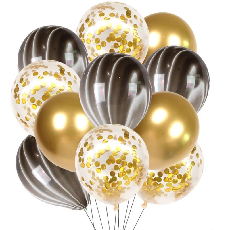 15 шт. черные и золотые воздушные шары с днем рождения металлические для детей