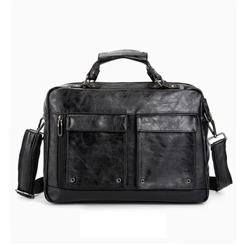 

High Quality Leather Men's Briefcase Vintage Business Computer Bag Fashion Messenger Bags Man Shoulder Bag Postman Male Handbags