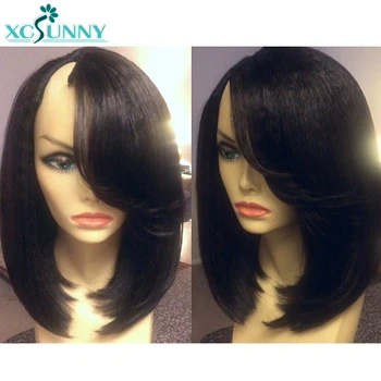 

Yaki Straight U Part Bob Wig Human Hair Wigs Peruvian Remy Hair 1x4inch Right Part Natural Color For Black Women Xcsunny