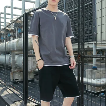 

Suit summer youth sports suit shorts two-piece suit Korean version of loose trend men