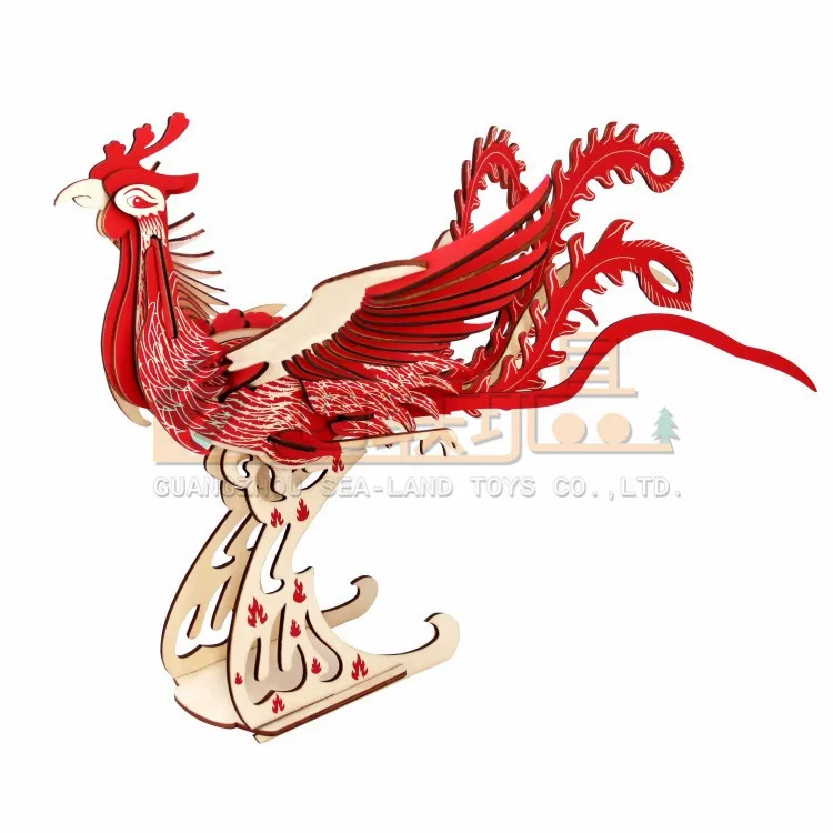 Quadruple Laser Carving Wood 3D Children'S Educational Handmade DIY Jigsaw Puzzle Assembled Model Phoenix