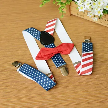 

Casual Fashion Baby Clothes Accessories <120cm Kids Flag Pattern Strap +BowTie KitBritish Style Children