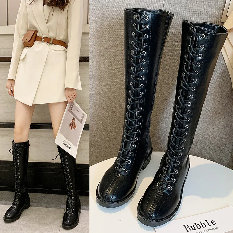 Botas altas hasta la rodilla botas de combate con plataforma a la moda para  mujer botas de otoño Primavera de tacón grueso negro 2019 botas de tamaño  grande 41 42 43| | - AliExpress