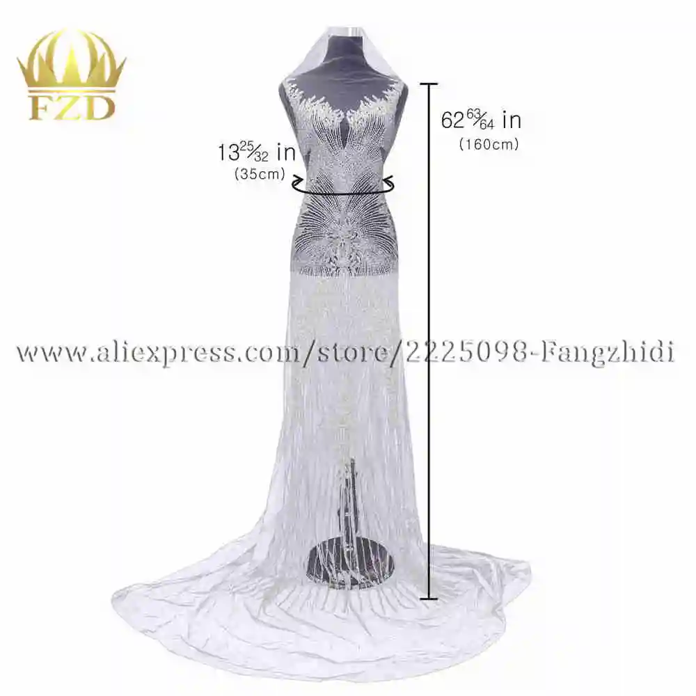 FZD 1 Set Bodice Applique Rhinestones Beaded Wedding Dress Stripe Patches Long Patch Front and Back Craft Supplies for DIY - Цвет: DRA-294-front