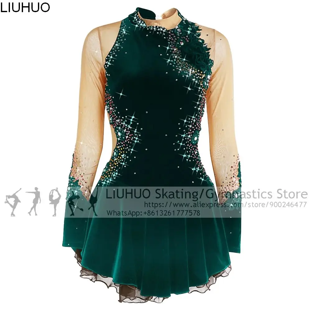 green ice skating dress Verelise Mesh Long Sleeved Dress – Free Movement Dance Solutions