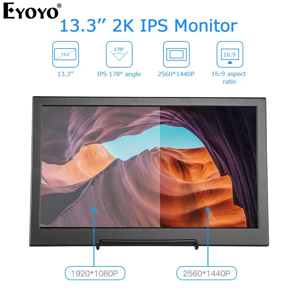 

Eyoyo EM13H 13.3" Portable 2K 1440P IPS gaming monitor Matrix USB LCD screen HDMI Computer moniteur for Raspberry Pi PS4