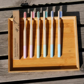 

3Pcs Random Color Toothbrush For Adult Bamboo Toothbrushes Soft Bamboo Fibre Round Wooden Handle Tooth Brush