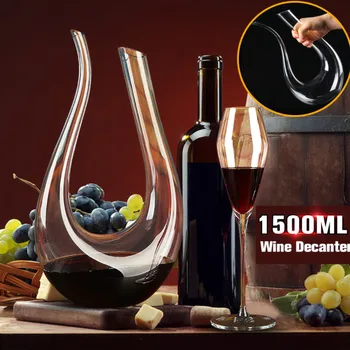 1500ml U Shaped Crystal Glass Horn Red Wine Decanter Wine Pourer