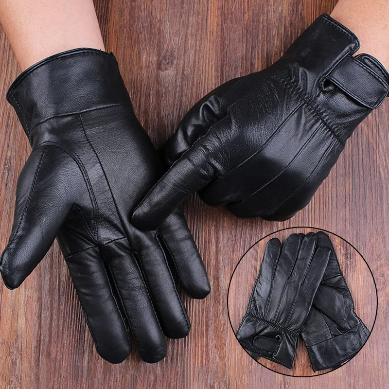 work gloves for men New Fashion Winter Gloves Men Genuine Leather Gloves Touch Screen Black Real Sheepskin Wool Lining Warm Driving Gloves Practical winter cycling gloves mens
