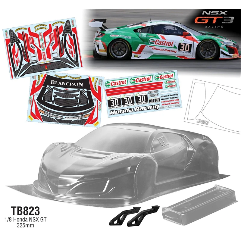 Rc Car Shell Honda Racing Nsx Gt3 325mm Clear Body Tail Wing Stickers Decal For 1 8 Scale On Road Electric Cars Model X3gt Parts Accessories Aliexpress