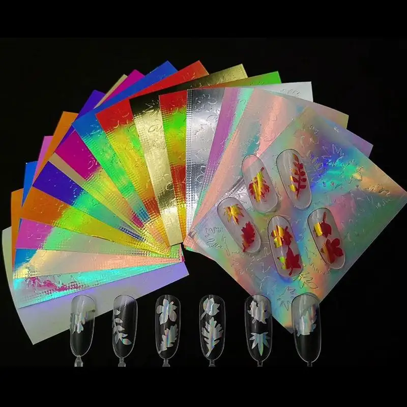 6pcs/set Holographic Strip Tape Nail Art Sticker Colorful Flame Fashionable DIY Nail Art Decoration Sticker