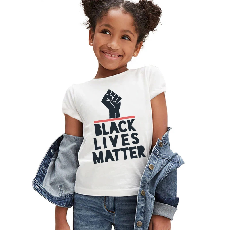 

Black Lives Matter Casual White Girls Clothes Printed Round Neck Boy T Shirt Fashion Summer Kids T Shirt Simple Children's Tops