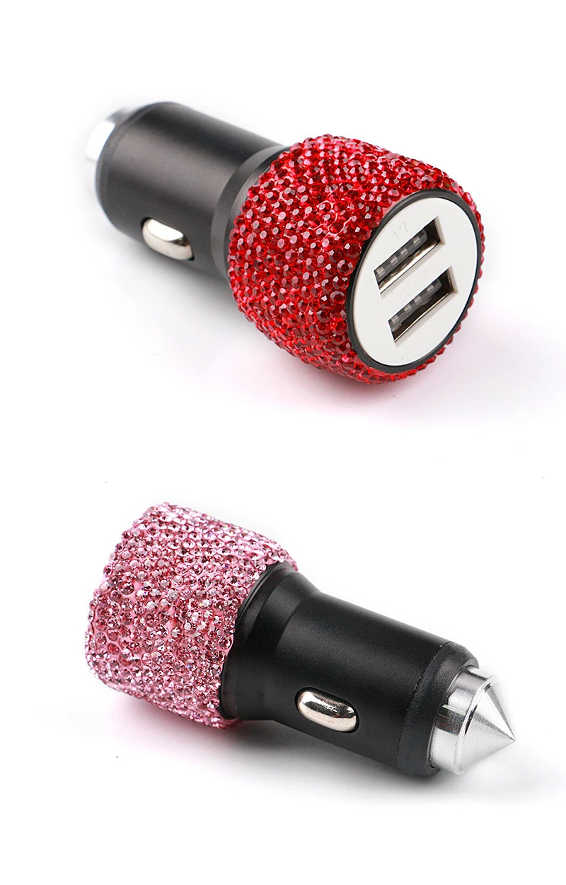 Автомобильное зарядное устройство с двумя usb-портами для мобильного телефона, планшета, gps, быстрое зарядное устройство, Кристальный бриллиант, телефон, 3 линии передачи данных, провод в автомобильном прикуривателе