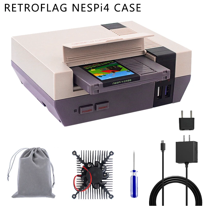 RETROFLAG Raspberry Pi 4 NESPi 4 CASE Support Safe Shutdown with SSD Case Cooling Fan Heat Sink for Raspberry Pi 4 Model B afbeelding