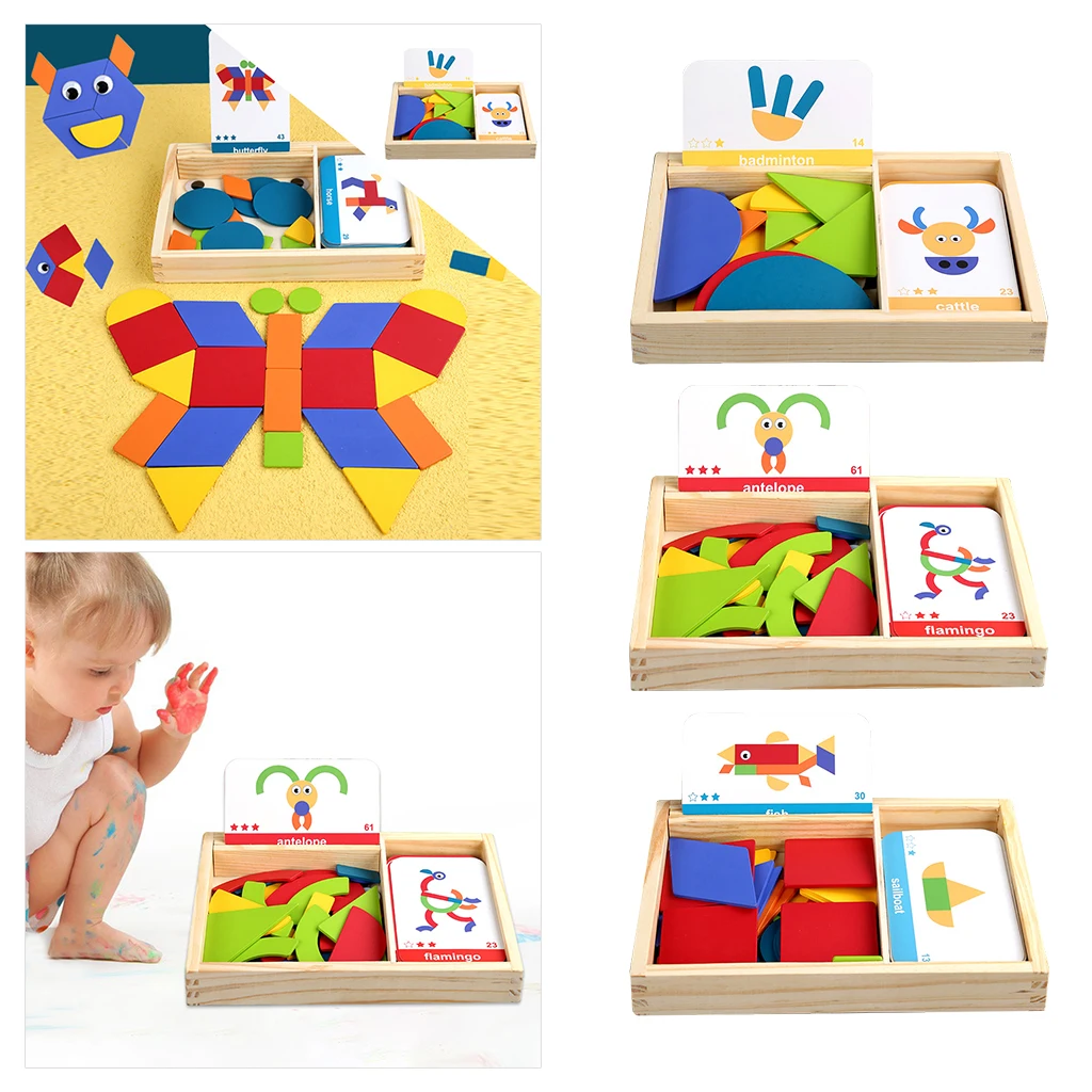 Classic Wooden Pattern Blocks Educational Montessori Tangram Toys for Kids | Игрушки и хобби