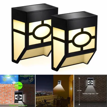 

Bzoosio 1/2 PCS Solar Powered Lights Waterproof Outdoor House Landscape Home Garden Fence Lamp Wall Light Warm White Sconce B1