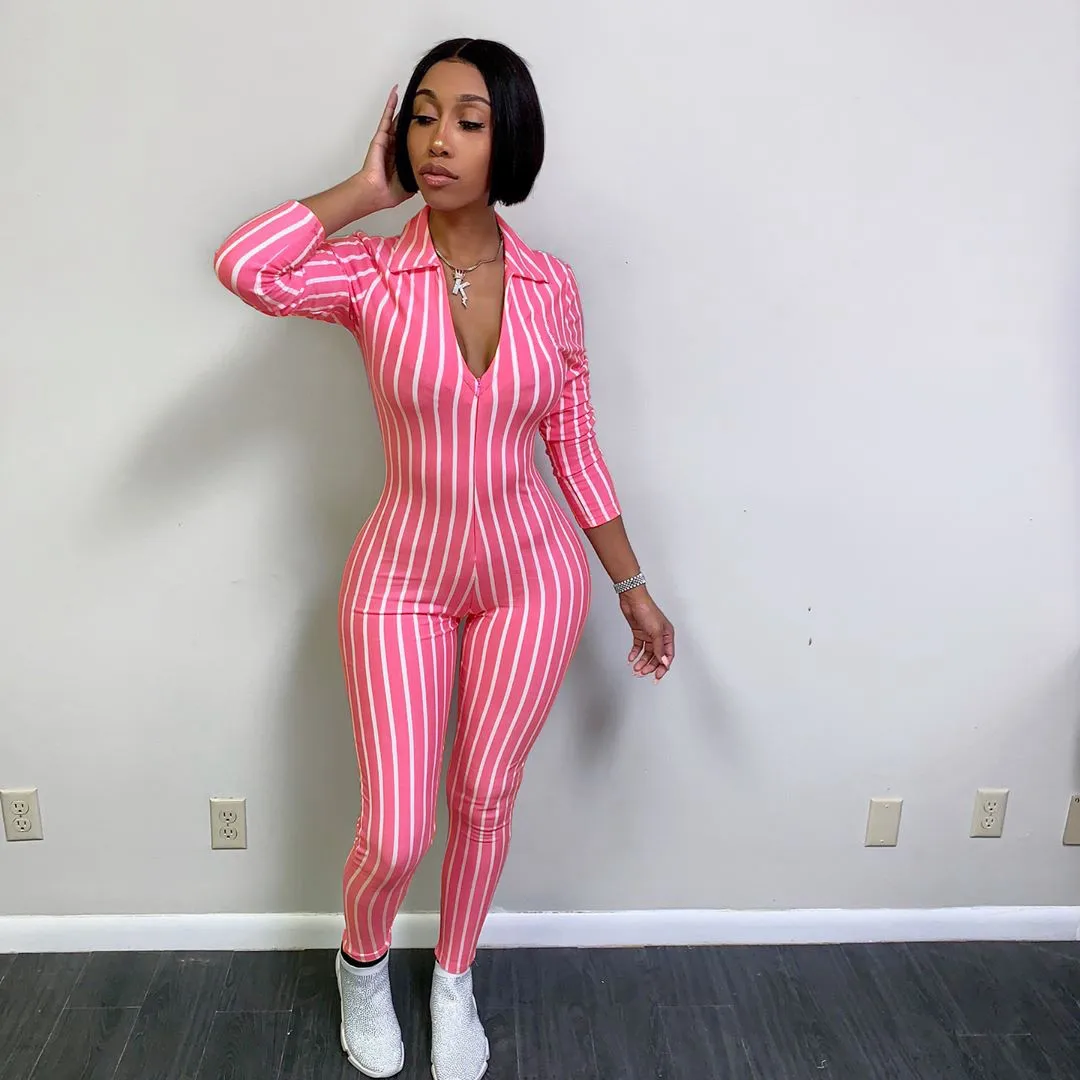 

Striped Jumpsuit Pink Black Romper Women Combinaison Femme Summer Sexy Overalls Monos Mujer Elegante Enterizos Para Mujer 2022