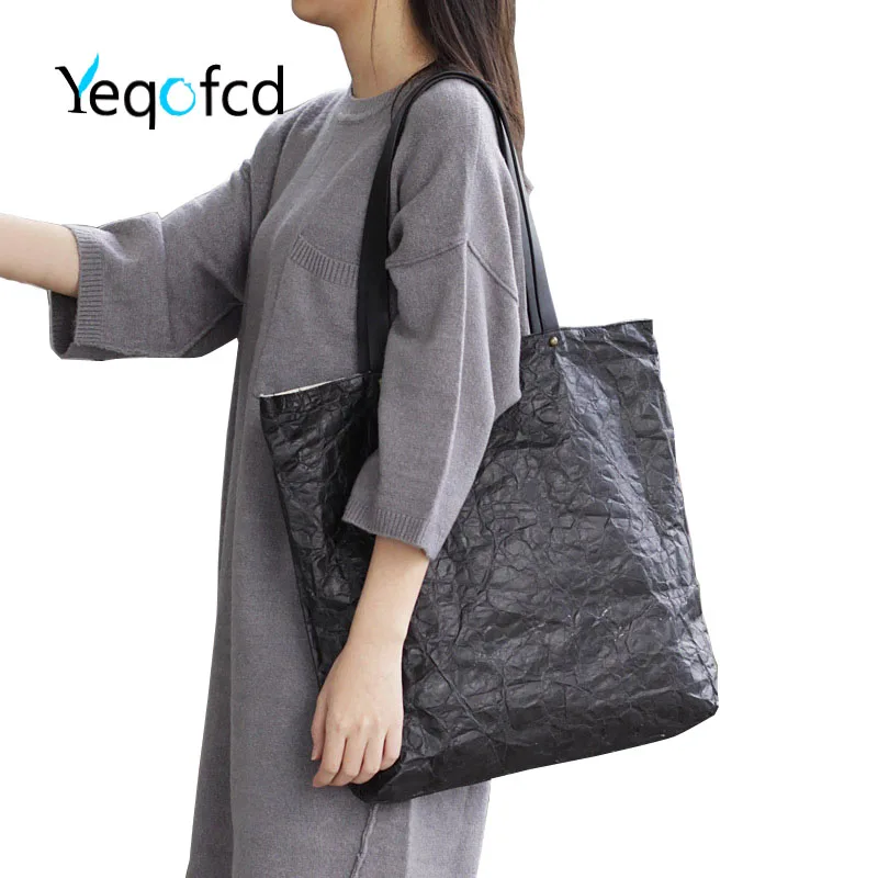 

Yeqofcd Women Tote Shoulder Bag Foldable Kraft Paper Fashion Shopping Bags Leisure Handbag Purse