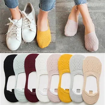

5 Pairs Cotton Women Socks Solid Snowflake Softable Funny Socks Women Summer Solid Deep Mouth Prevent Heel Loss Slipper Socks