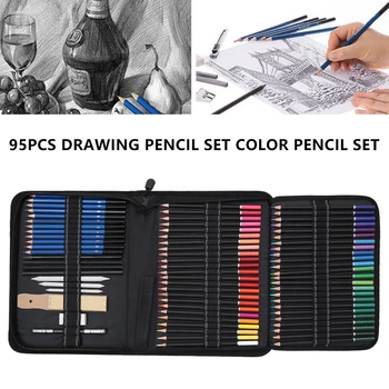 

95PCS Drawing Pencils Set Sketch Colored Pencils Watercolor Metallic Oily Complete Beginner Kit Art Supplies with Canvas Case