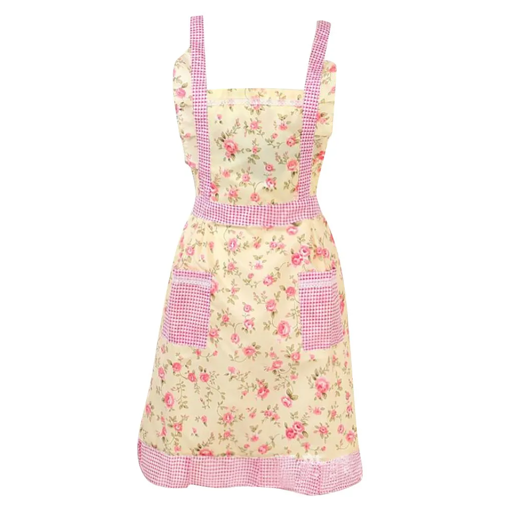 Flower Printed Women Lady Restaurant Home Kitchen Aprons For Pocket Unisex Cooking Cotton Cleaning Apron