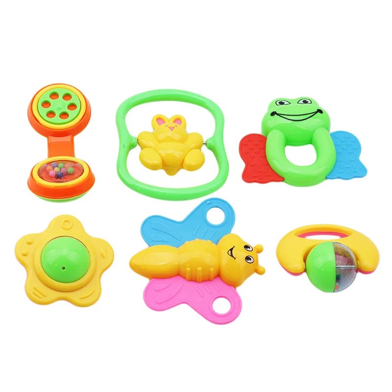 New 6Pcs Cartoon Baby Hand Jingle Shaking Bell Toys Rattles Safe Teether Toddles Infant Rattle Practice Education Funny Toys