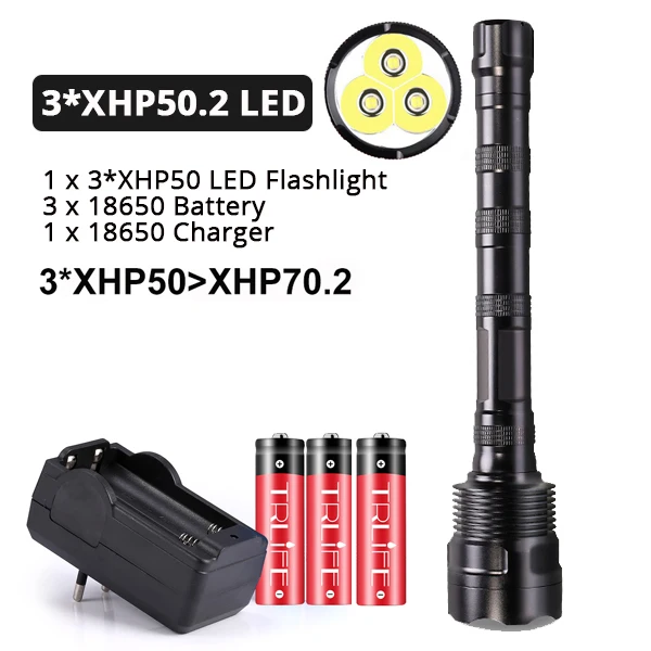 Package G 3 x XHP50 светодиодный фонарь 18650 Алюминиевый охотничий USB Перезаряжаемый фонарь для самообороны спасательный 500 м высокая яркость чем XHP70 - Испускаемый цвет: Package G