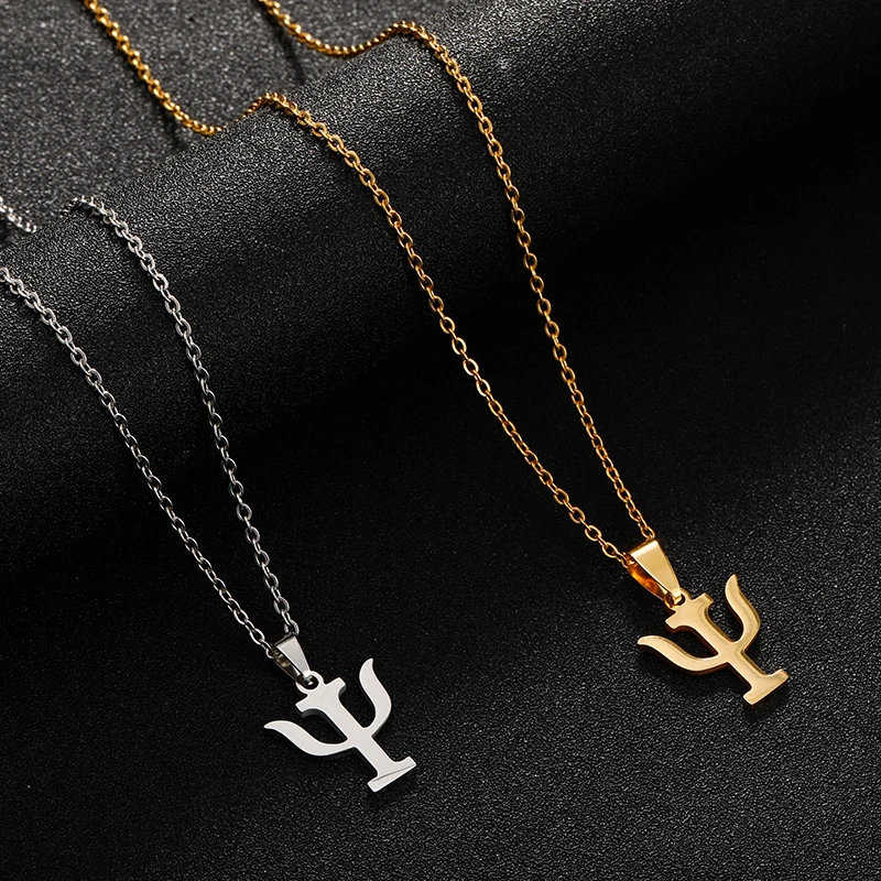 Simple Stainless Steel Greek Letter PSI Symbol Necklace Pendant Gold Women Psychology Kettings Jewelry Gift | Украшения и