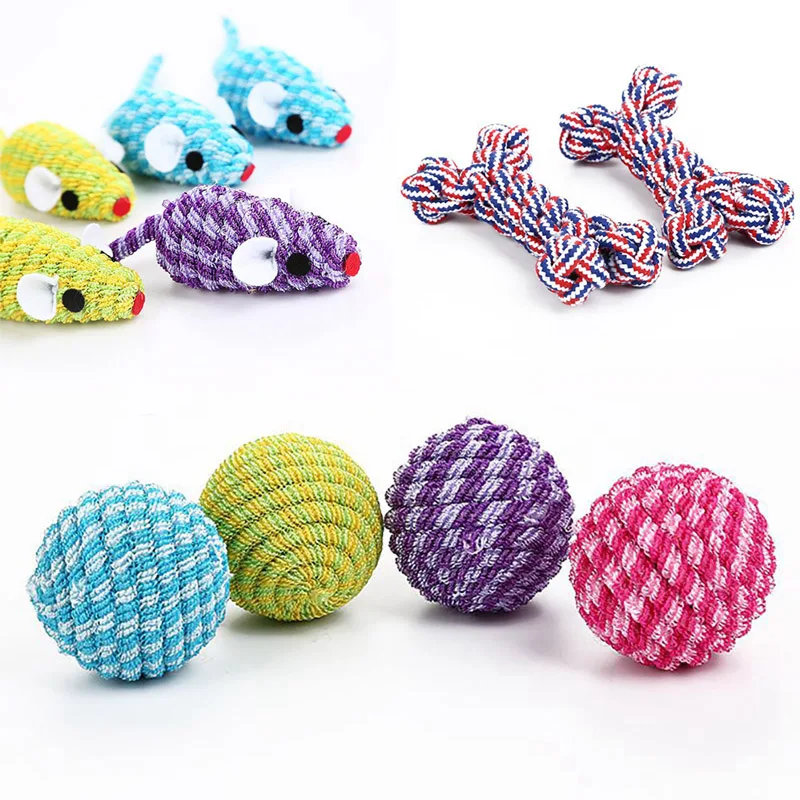 1 Pc Pet Cat Elastic Thread Rolling Ball Tease Rope Toy Bone Mouse Interactive Toys For Dog Playing Game Solving Boredom | Дом и сад