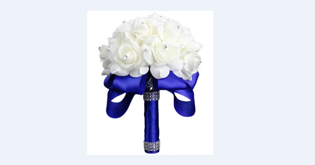 Wedding Bouquet Crystal Pearl Sequin Bridal Bridesmaid Rose Foam Flower Handmade - Цвет: Синий