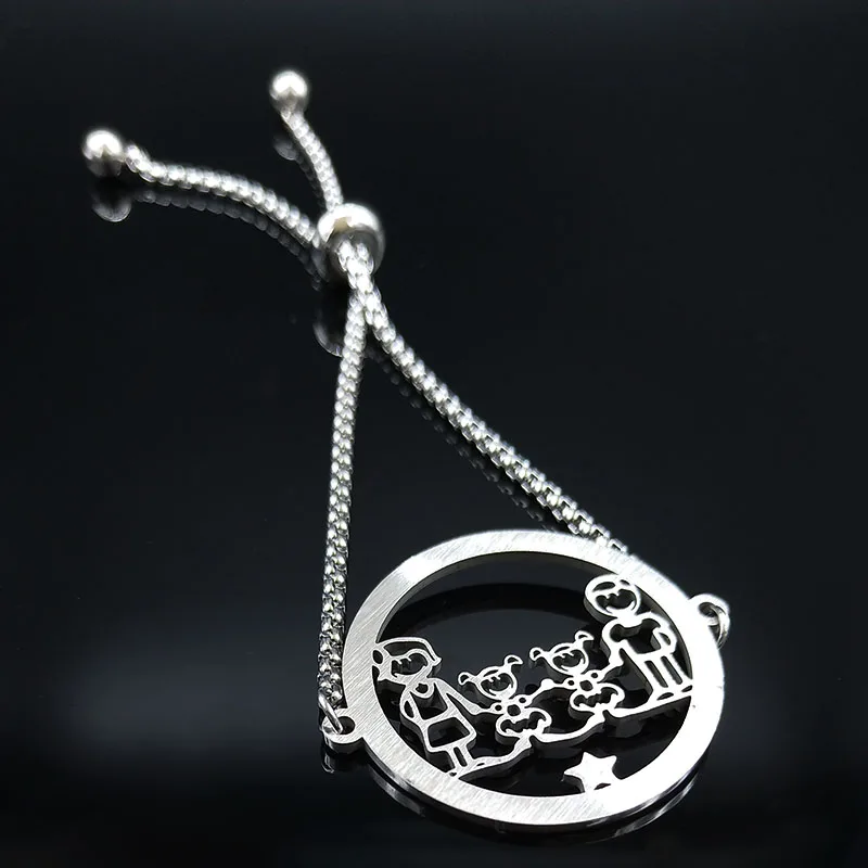 Семейный женский браслет из нержавеющей стали с кристаллами для папы, мамы, дочки, серебряный браслет-цепочка, ювелирные изделия, pulsera mujer B18518