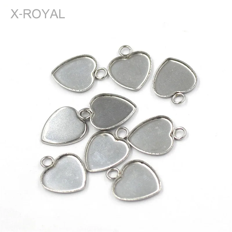 

X-ROYAL 20Pcs/lot Heart Shape Stainless Steel Blank Bases Fish Scale Babysbreath Cabochon Charm Pendants Bases Diy Ear Settings