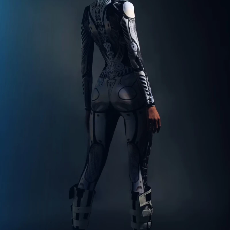 Robot Halloween Skeleton Cosplay Costumes Sexy Slim Jumpsuit for Women Halloween Carnival Future Technology Steampunk Bodysuit